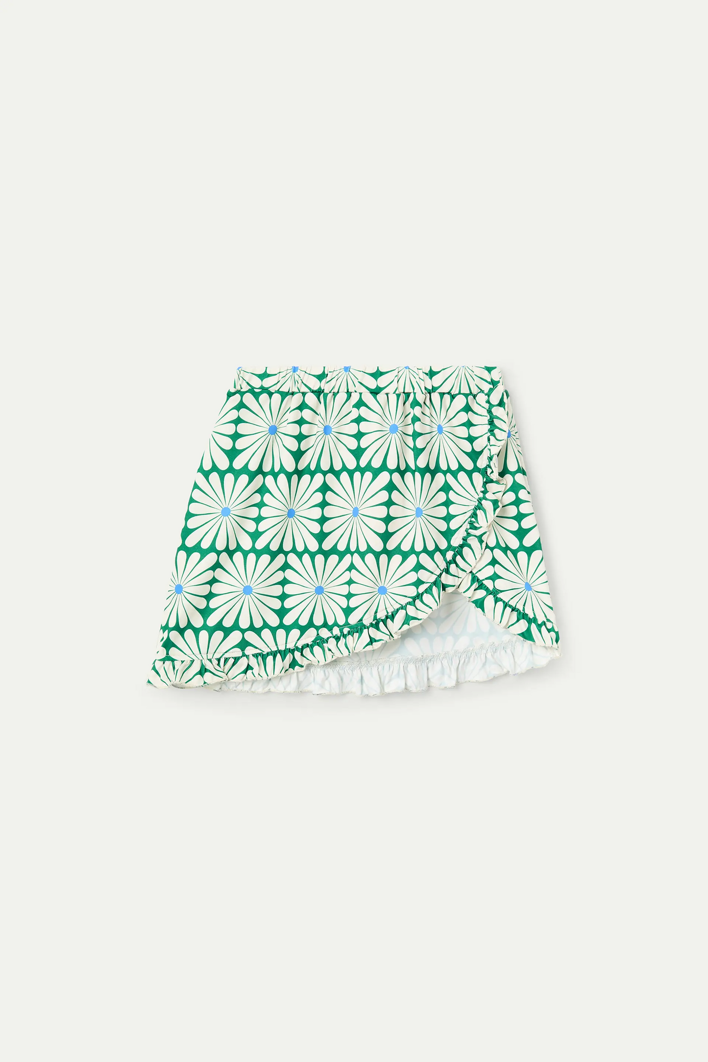 Gonna corta pareo per bambina con stampa Olive Flower Green