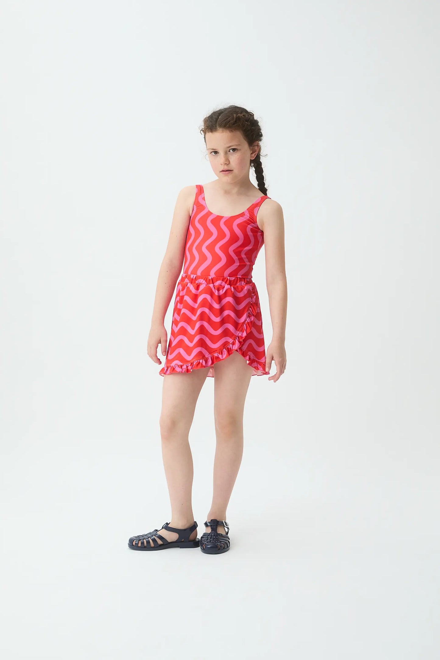 Gonna pareo corta da bambina con stampa Wave Red &amp; Pink