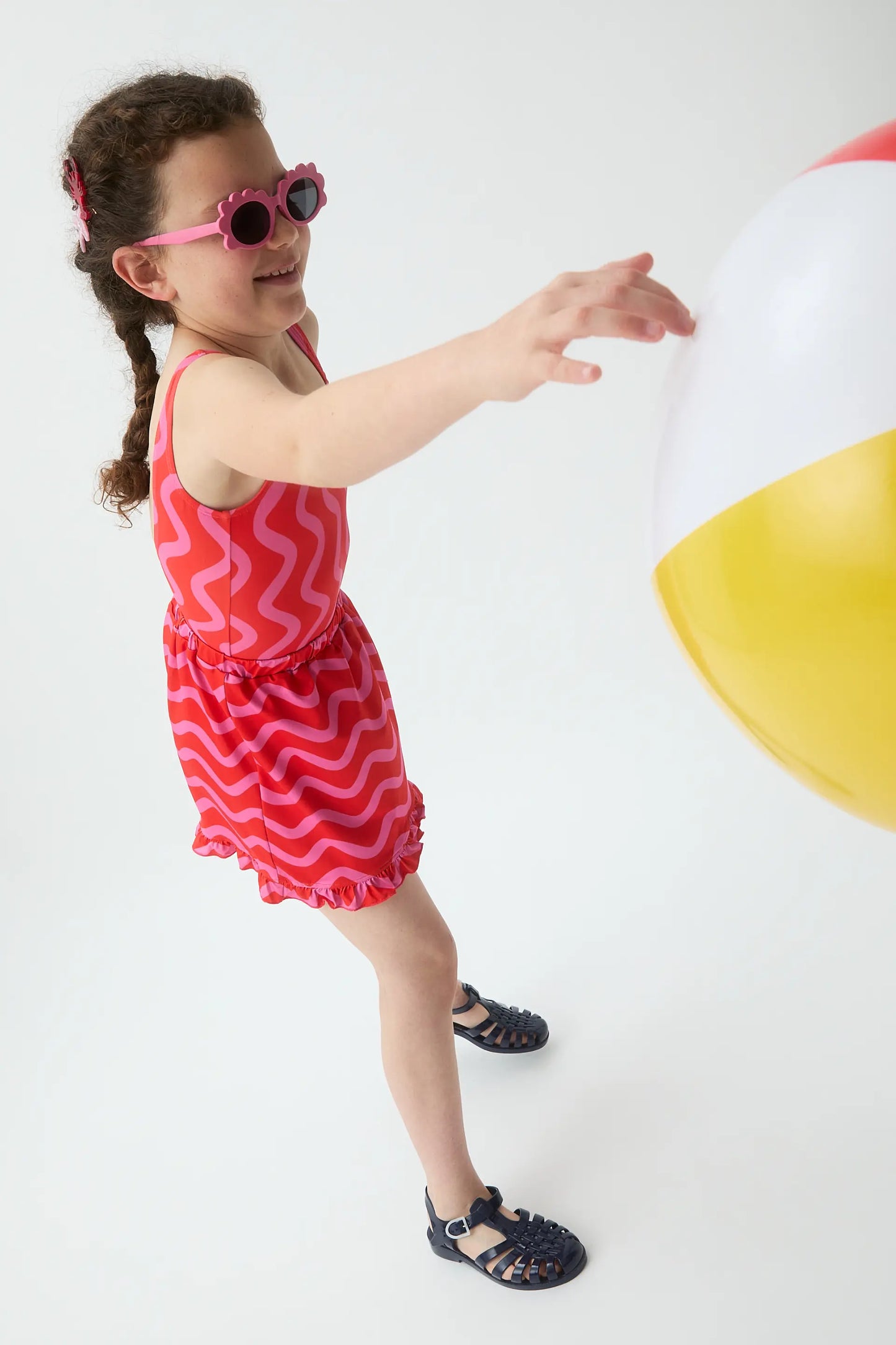 Gonna pareo corta da bambina con stampa Wave Red &amp; Pink