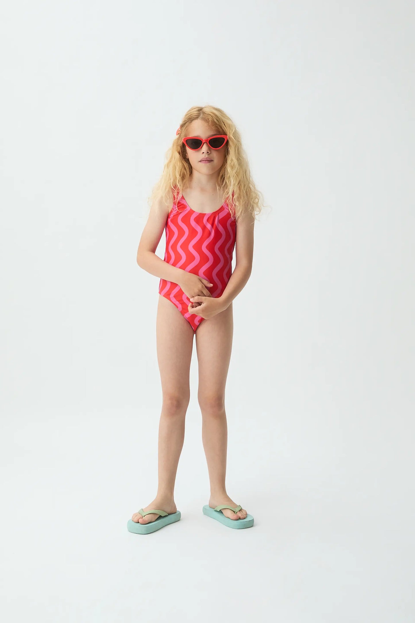 Girls' swimsuit with Wave Red & Pink print