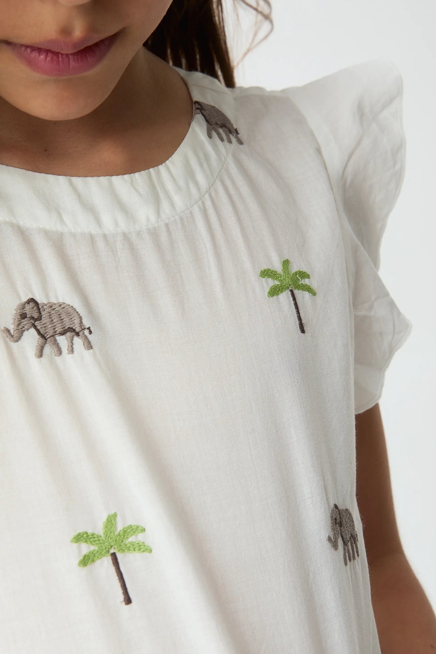 Top da bambina con ricamo Elefante e Palma