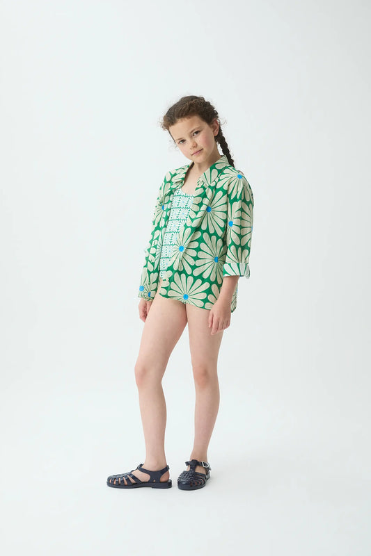Camisa de niña con estampado Olive Flower Green