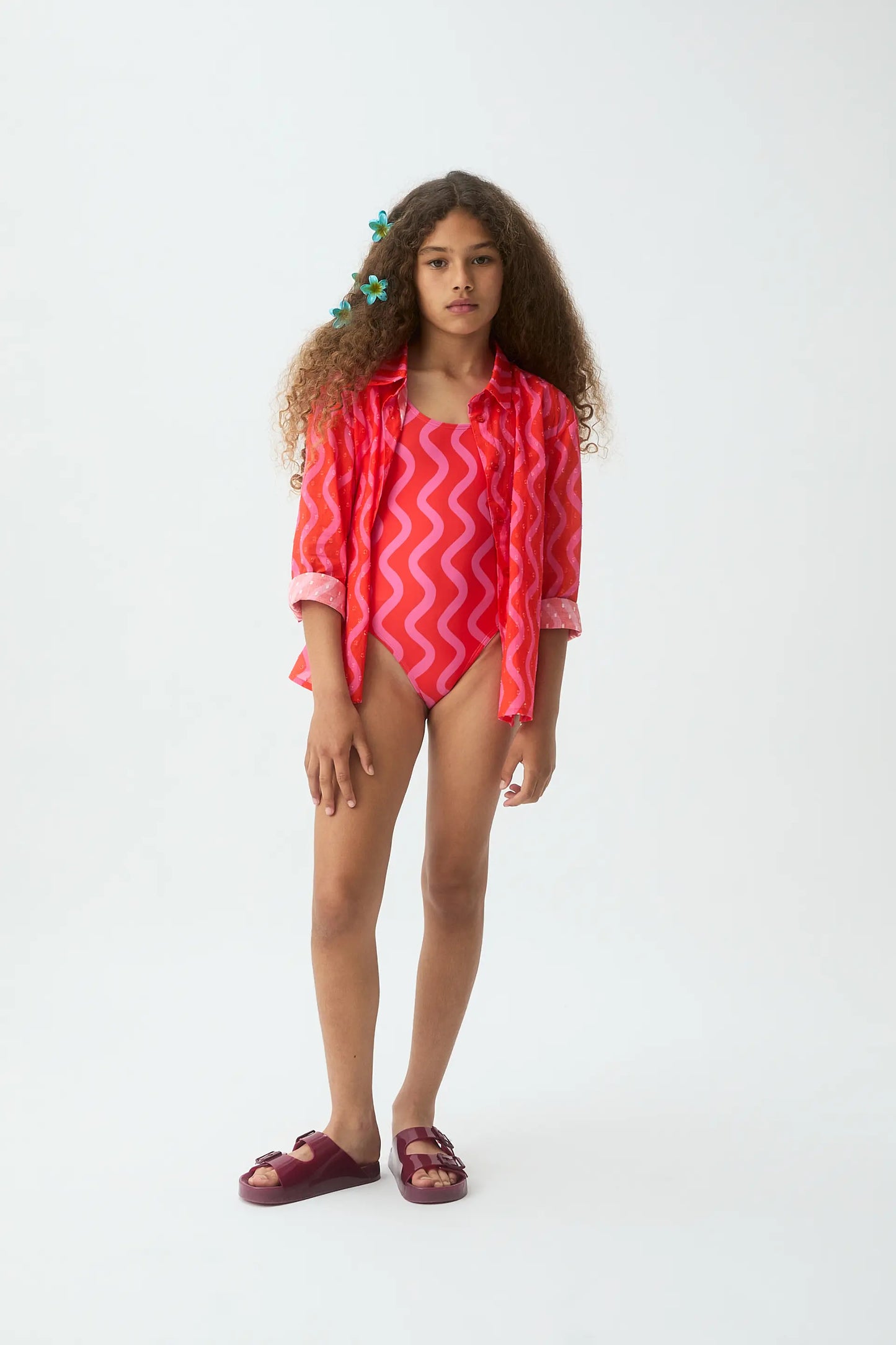 Girl's shirt with Wave Red & Pink print