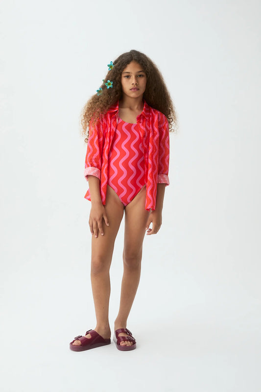 Camisa de niña con estampado Wave Red & Pink