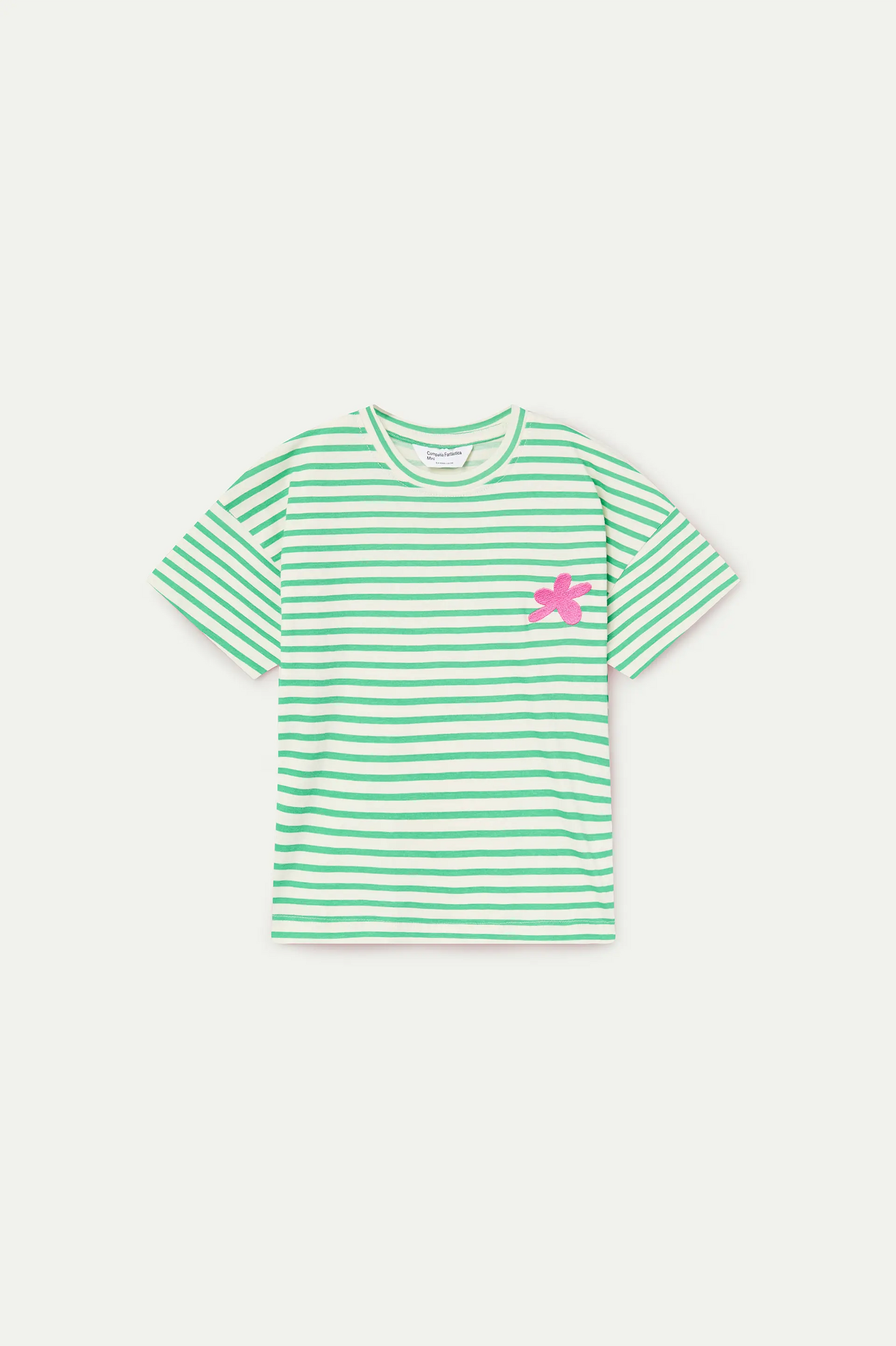 Camiseta de niña 100% algodón con estampado de rayas blanco y verde