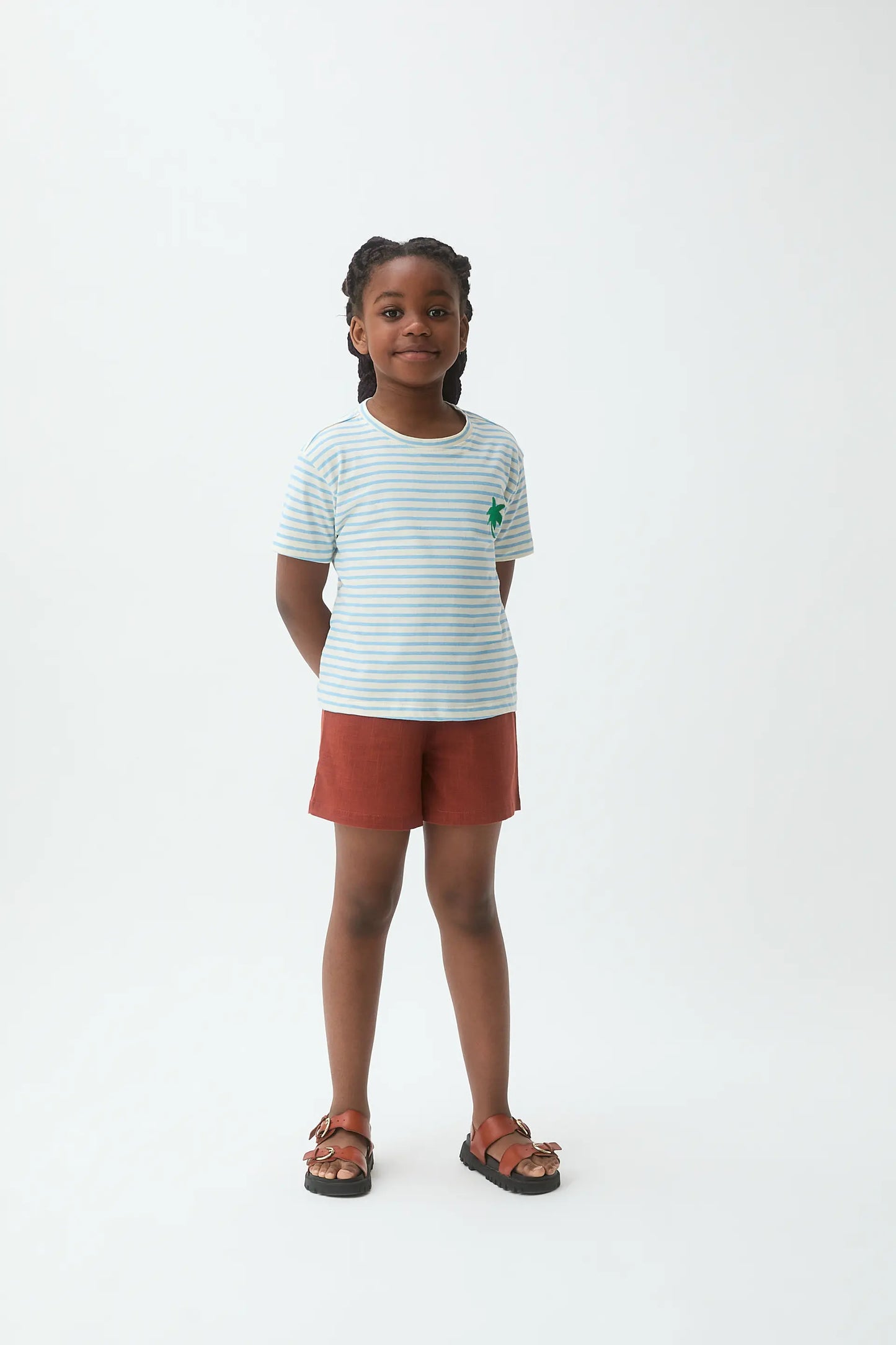 Girls' 100% cotton t-shirt with white and blue striped print