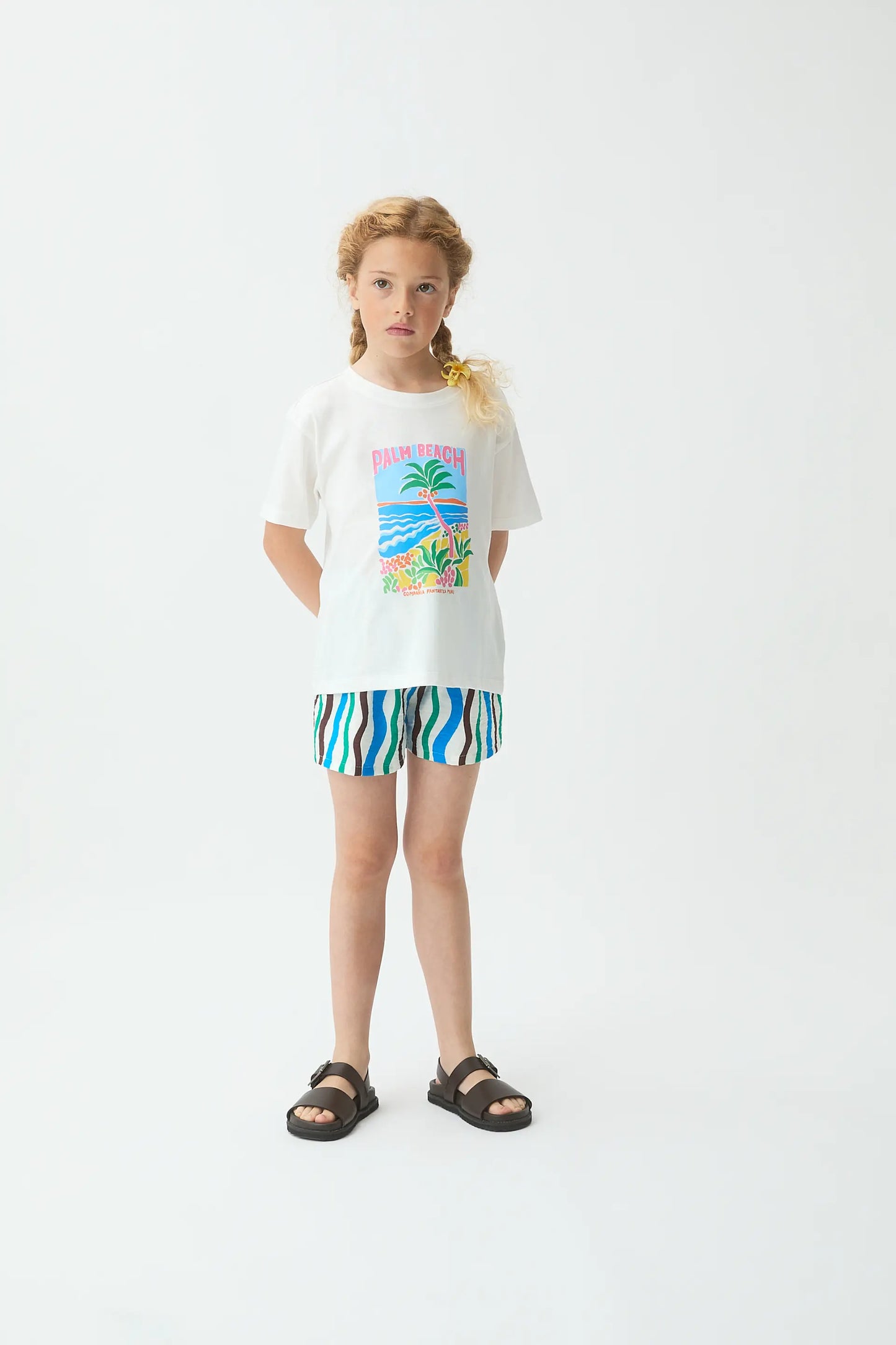 Girls' 100% cotton T-shirt with Palm Beach print