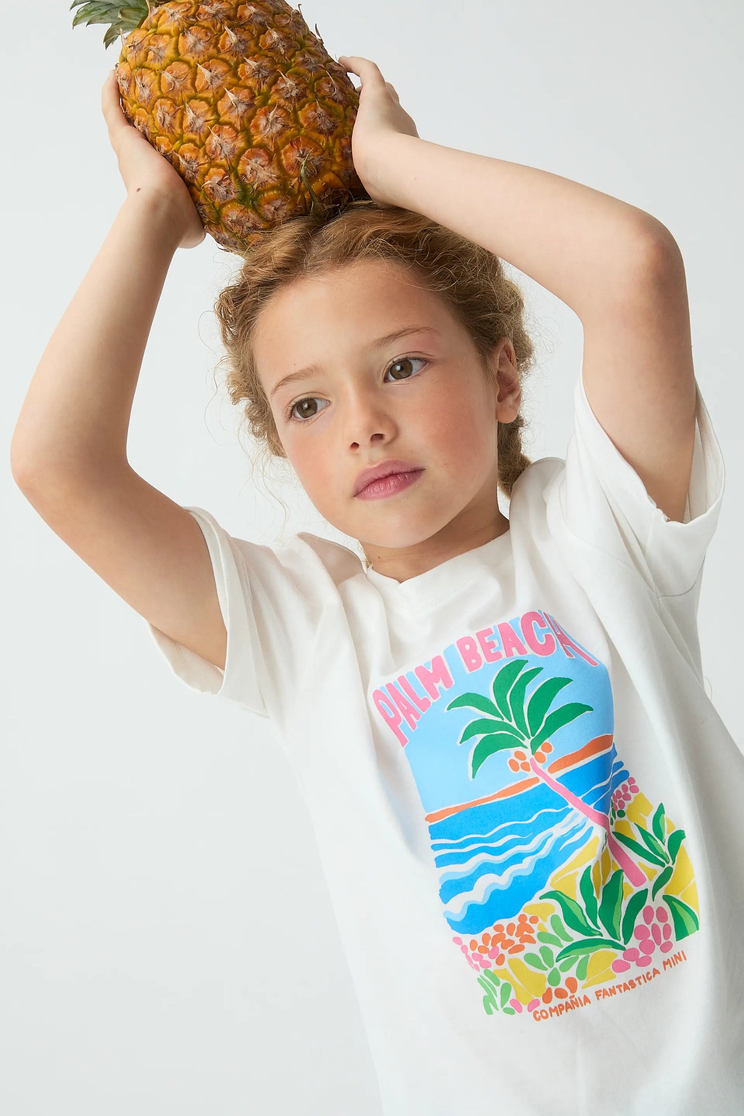 Girls' 100% cotton T-shirt with Palm Beach print