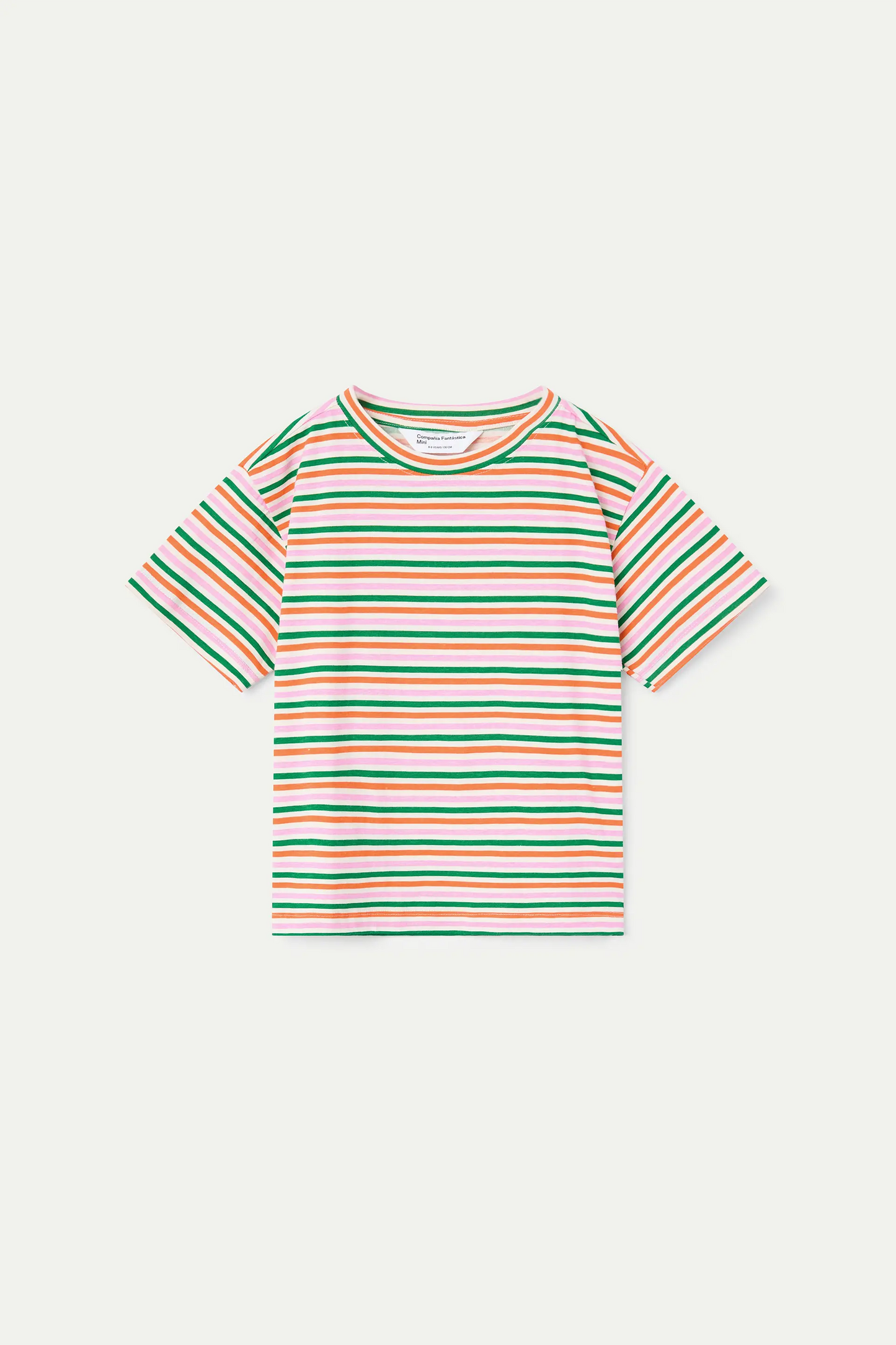 T-shirt da bambina in cotone 100% con speciale stampa a righe multicolori