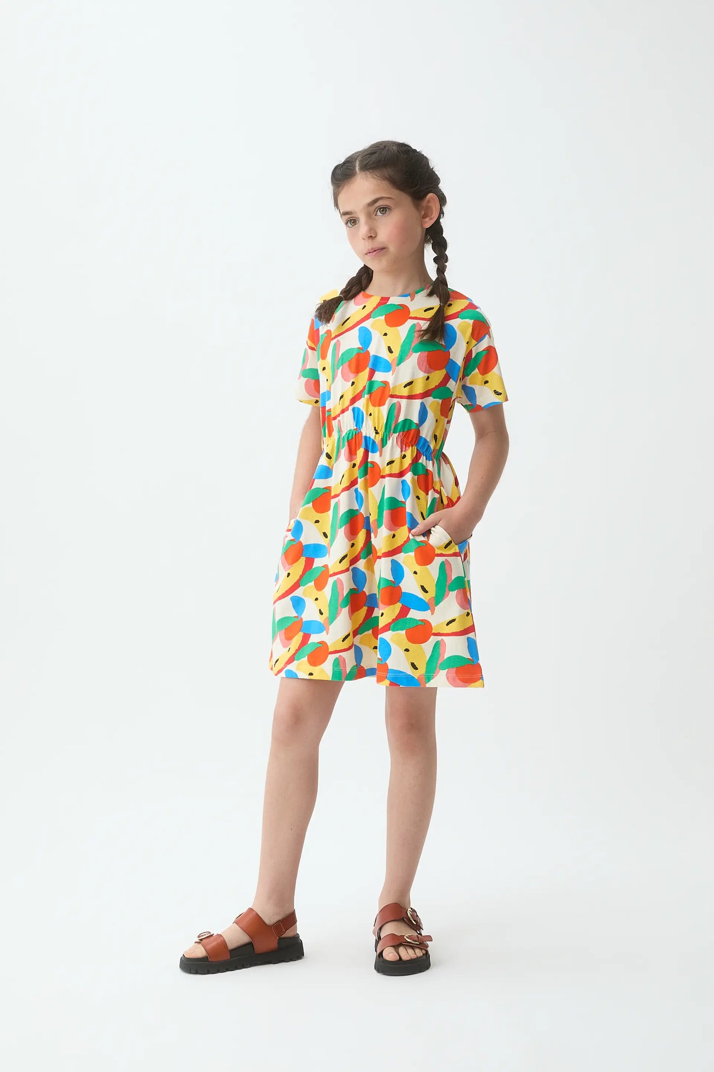 Short dress for girls, 100% cotton, with Tutti Frutti print