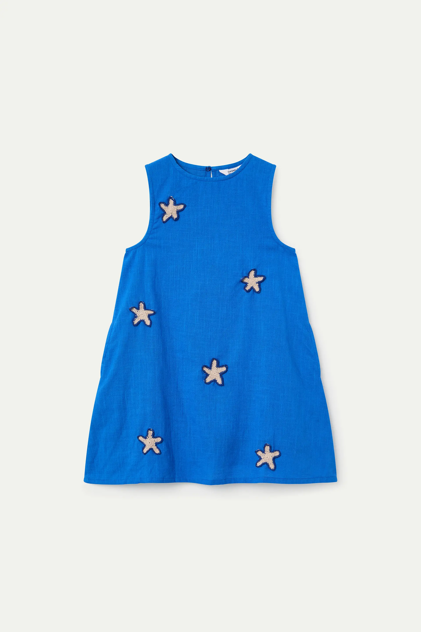 Abito corto da bambina, 100% cotone, blu navy con toppa a stella