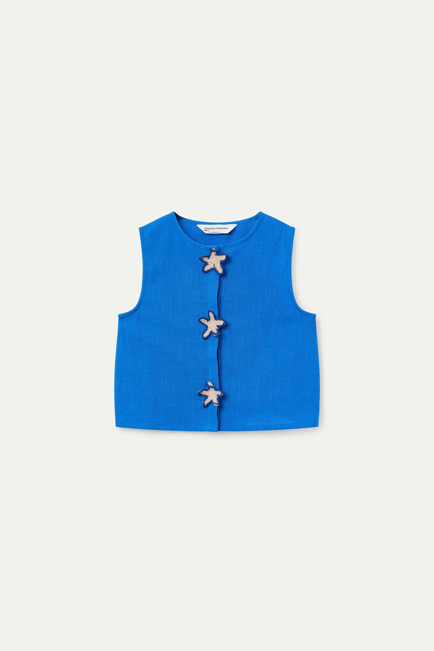 Top de niña 100% algodón azul con parche de estrellas