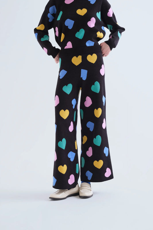 Knit trousers with Candy print