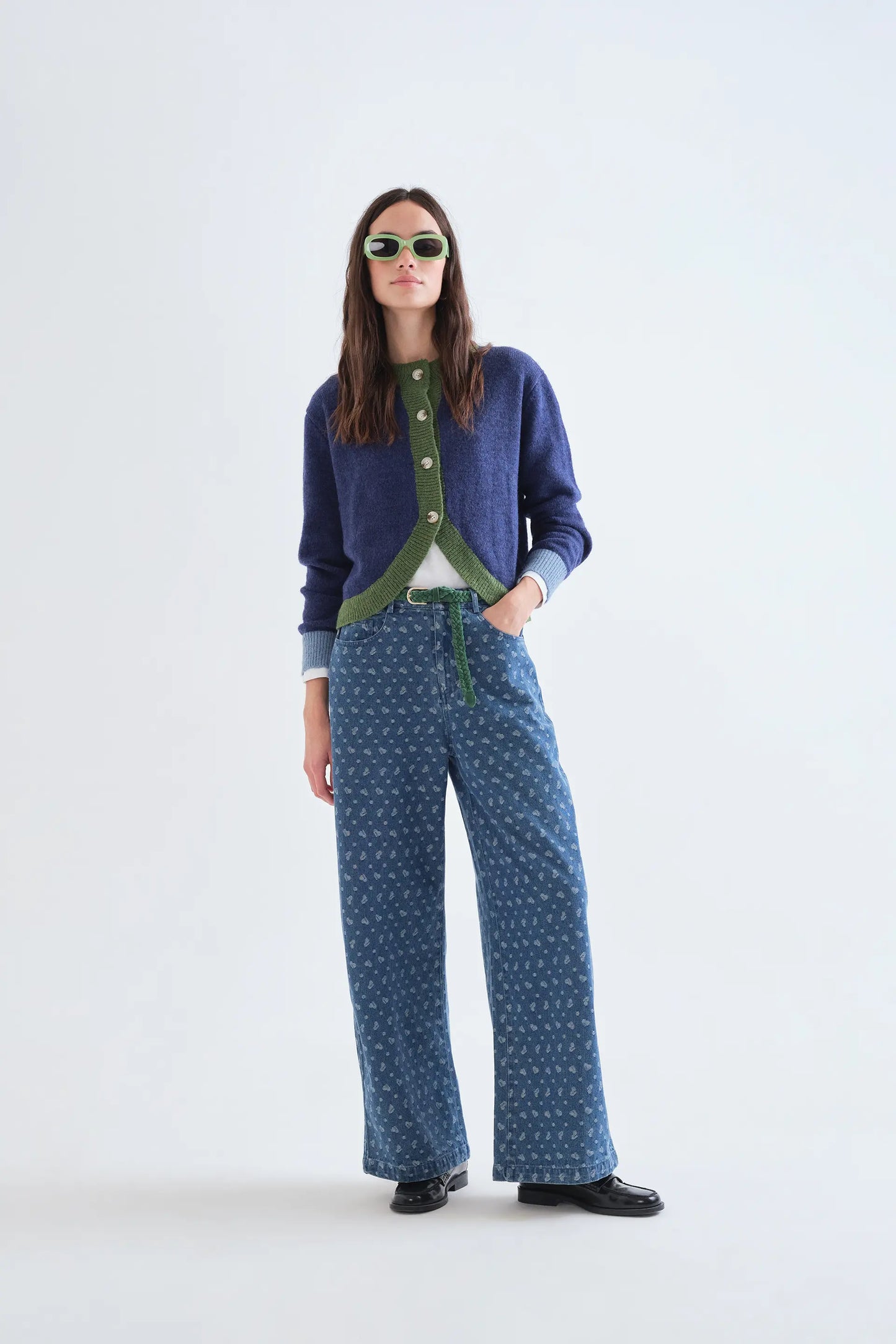 Cárdigan punto bicolor azul y verde