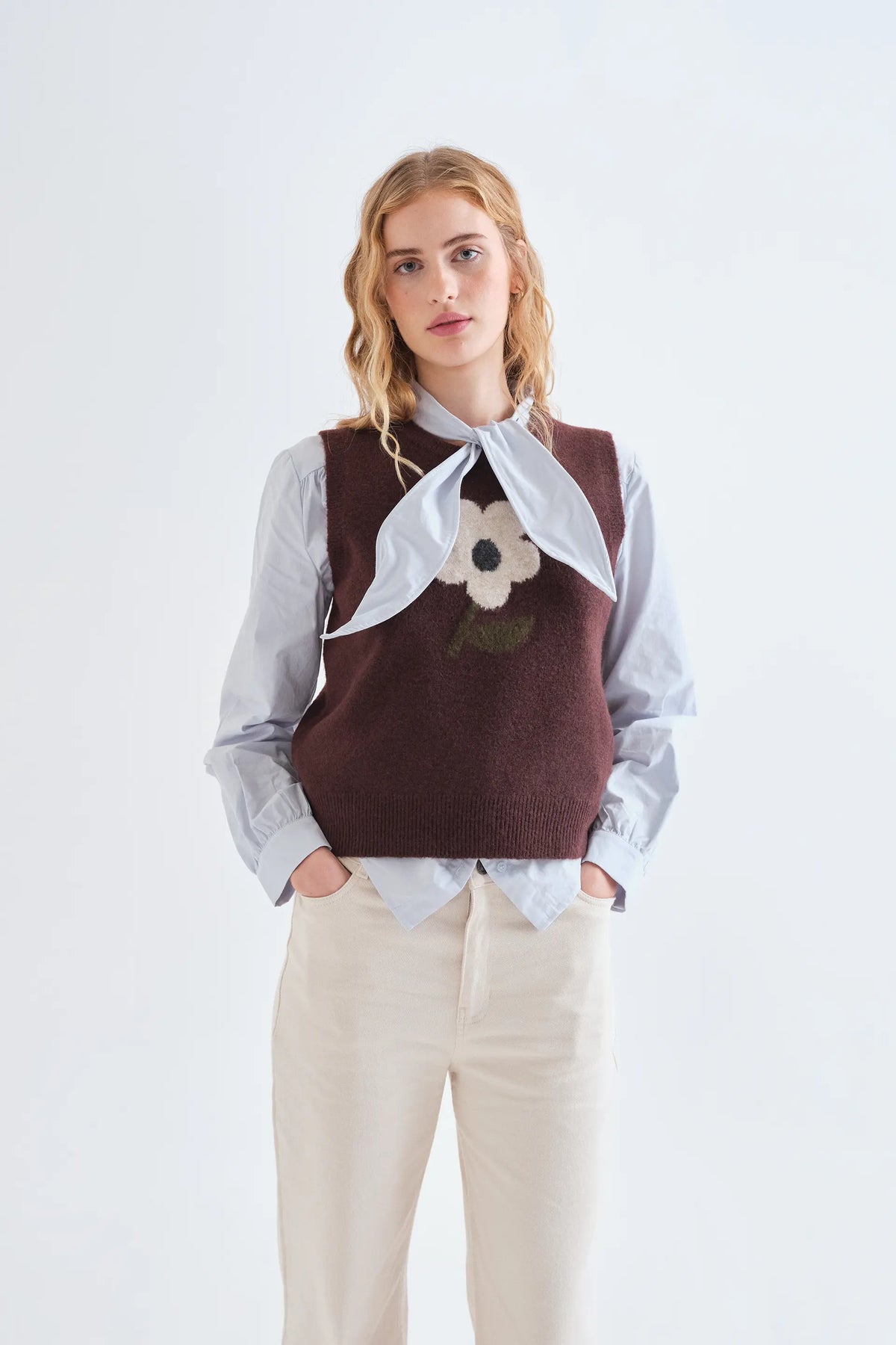 Gilet in maglia con stampa Big Flower