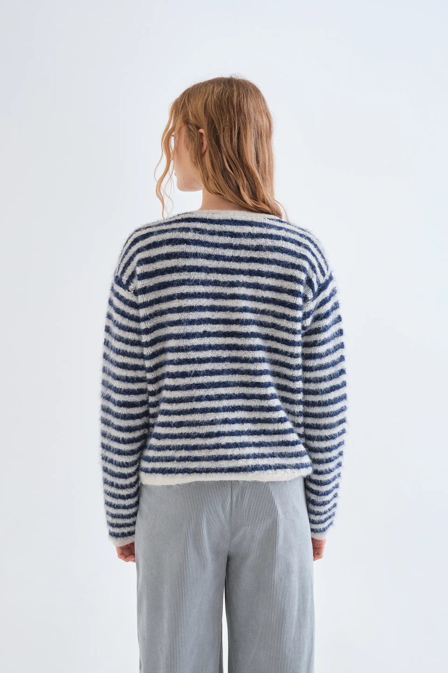 Cardigan a righe bianco e blu