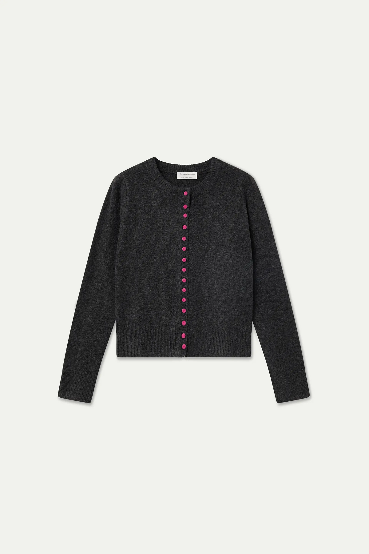 Cardigan grigio scuro con bottoni rosa