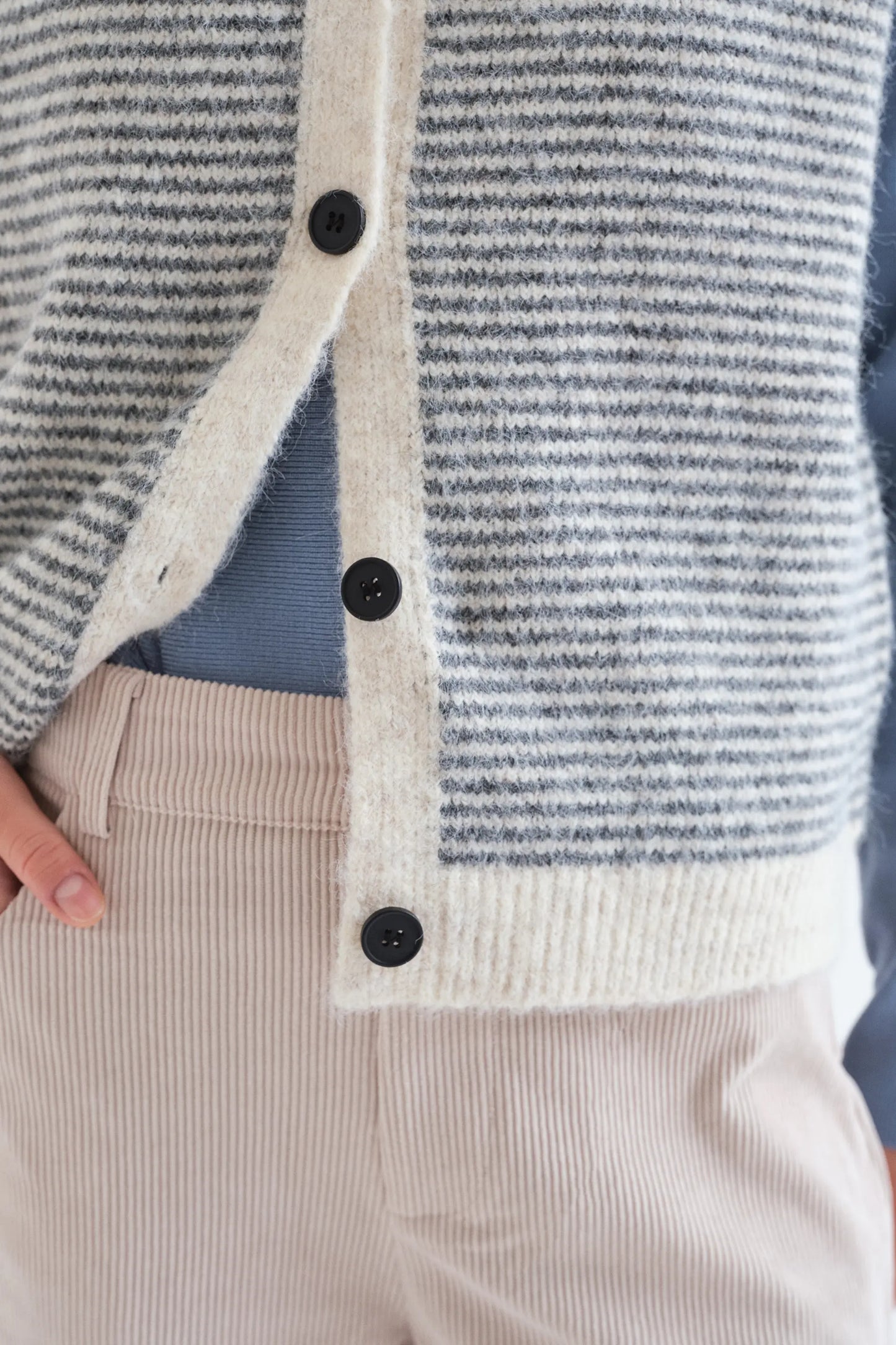 Knitted vest with navy and white striped print