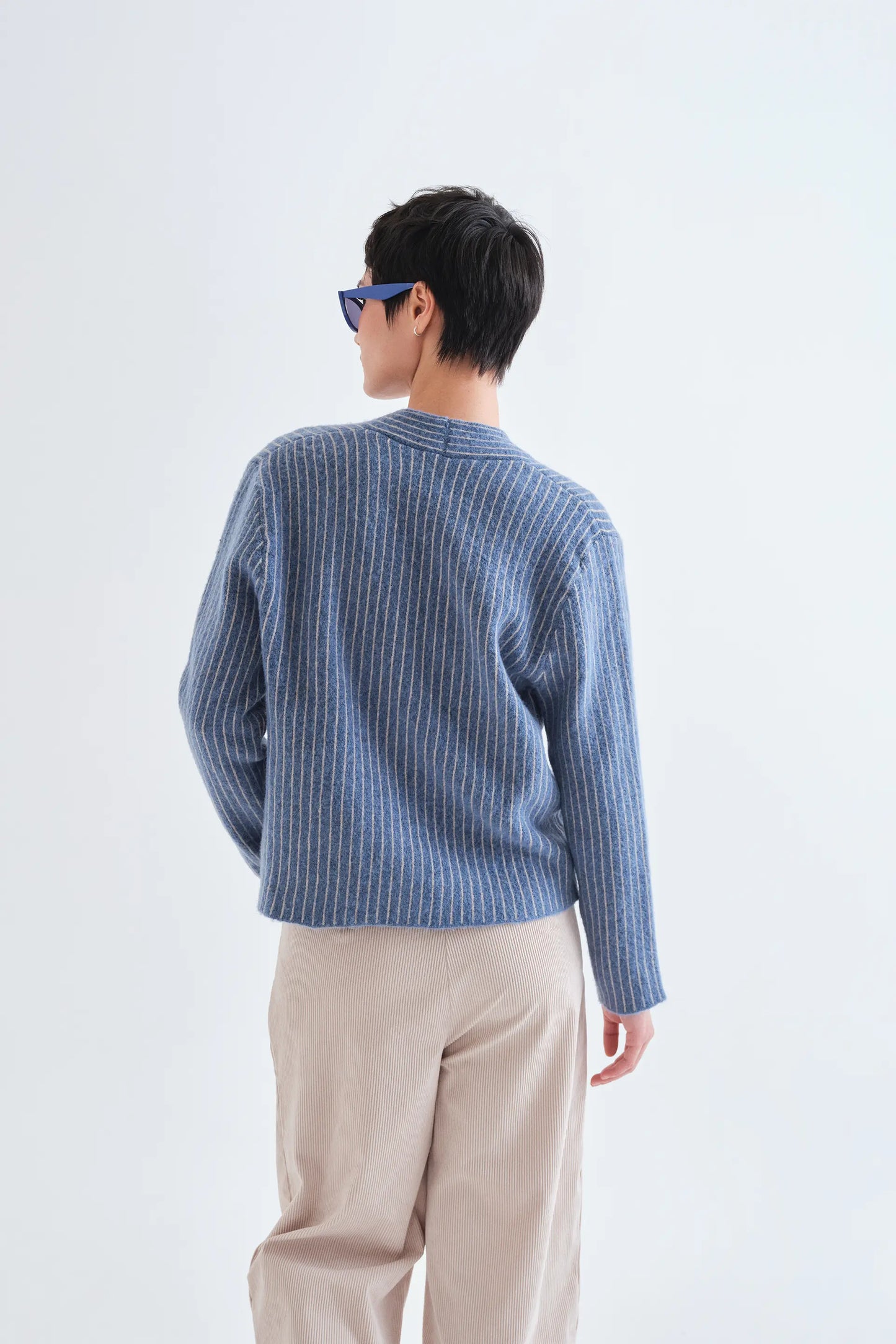 Light blue and white striped cardigan