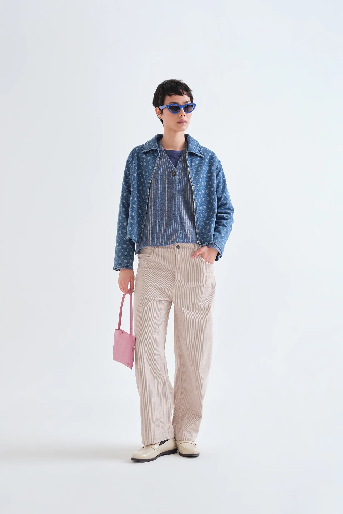 Light blue and white striped cardigan