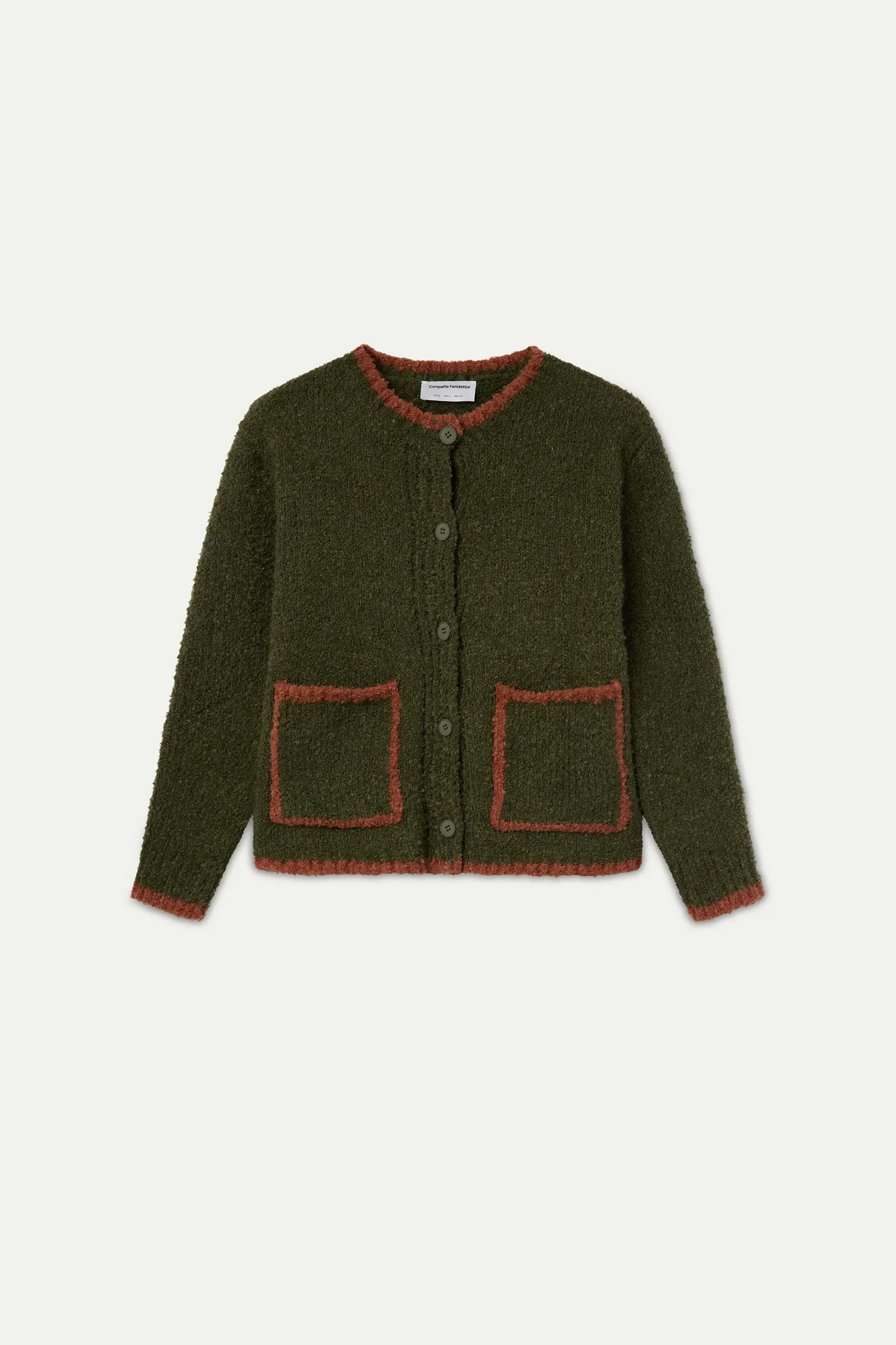 Cardigan bicolore verde scuro e arancione