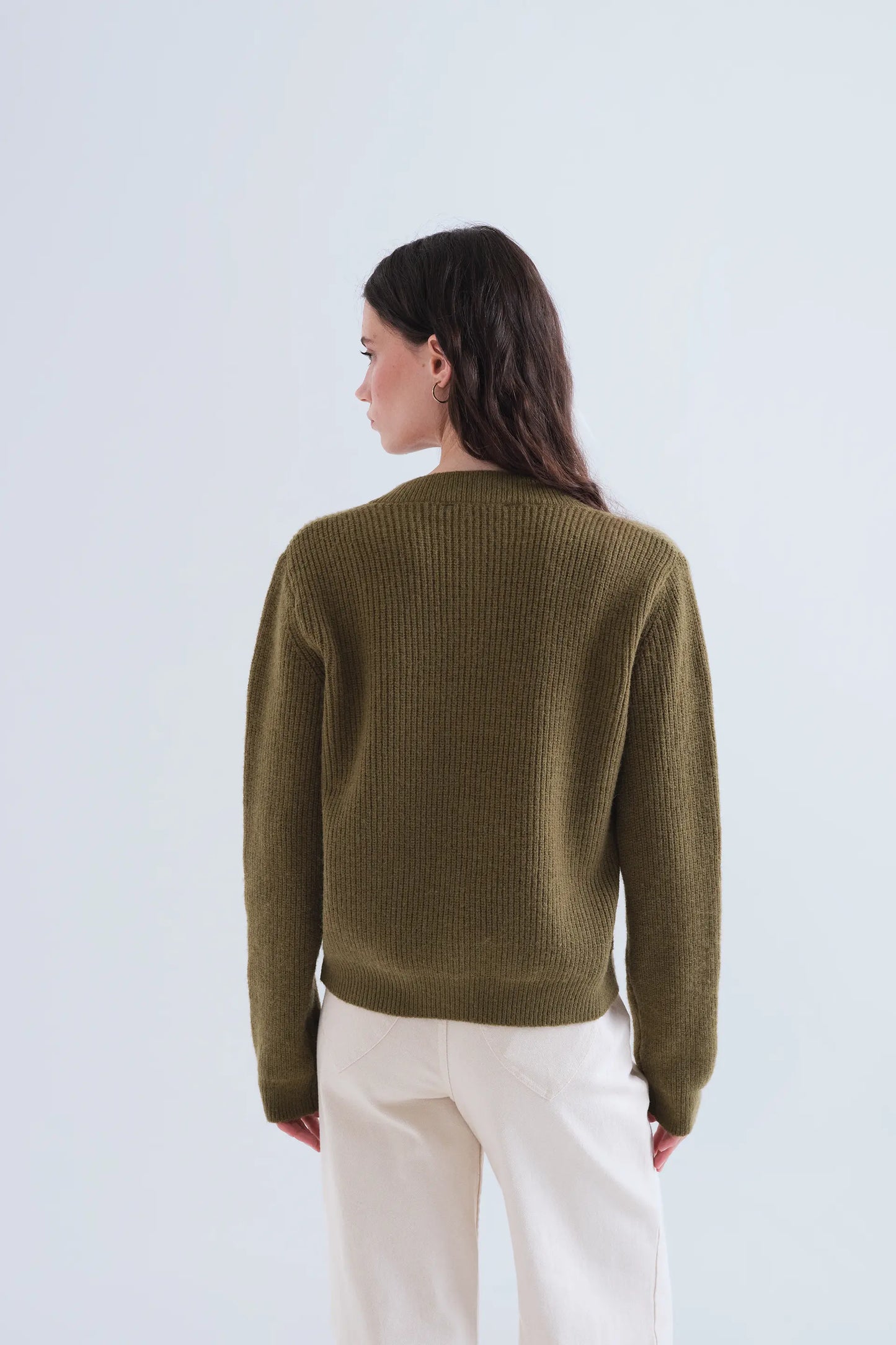 Olive green knit cardigan with ties