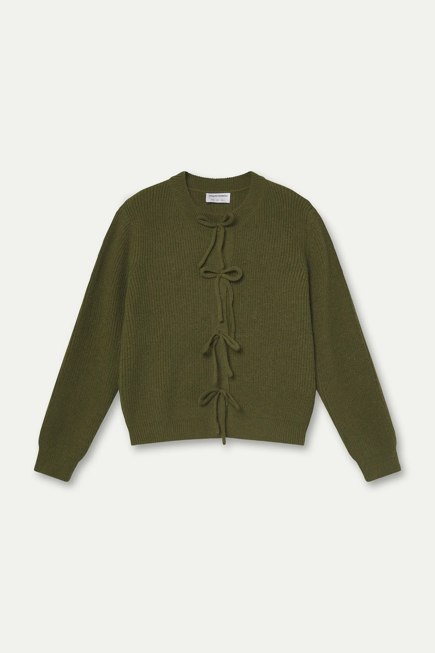 Olive green knit cardigan with ties
