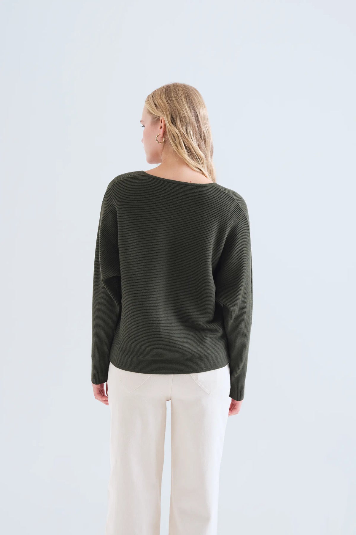 Maglione in maglia a righe verde oliva