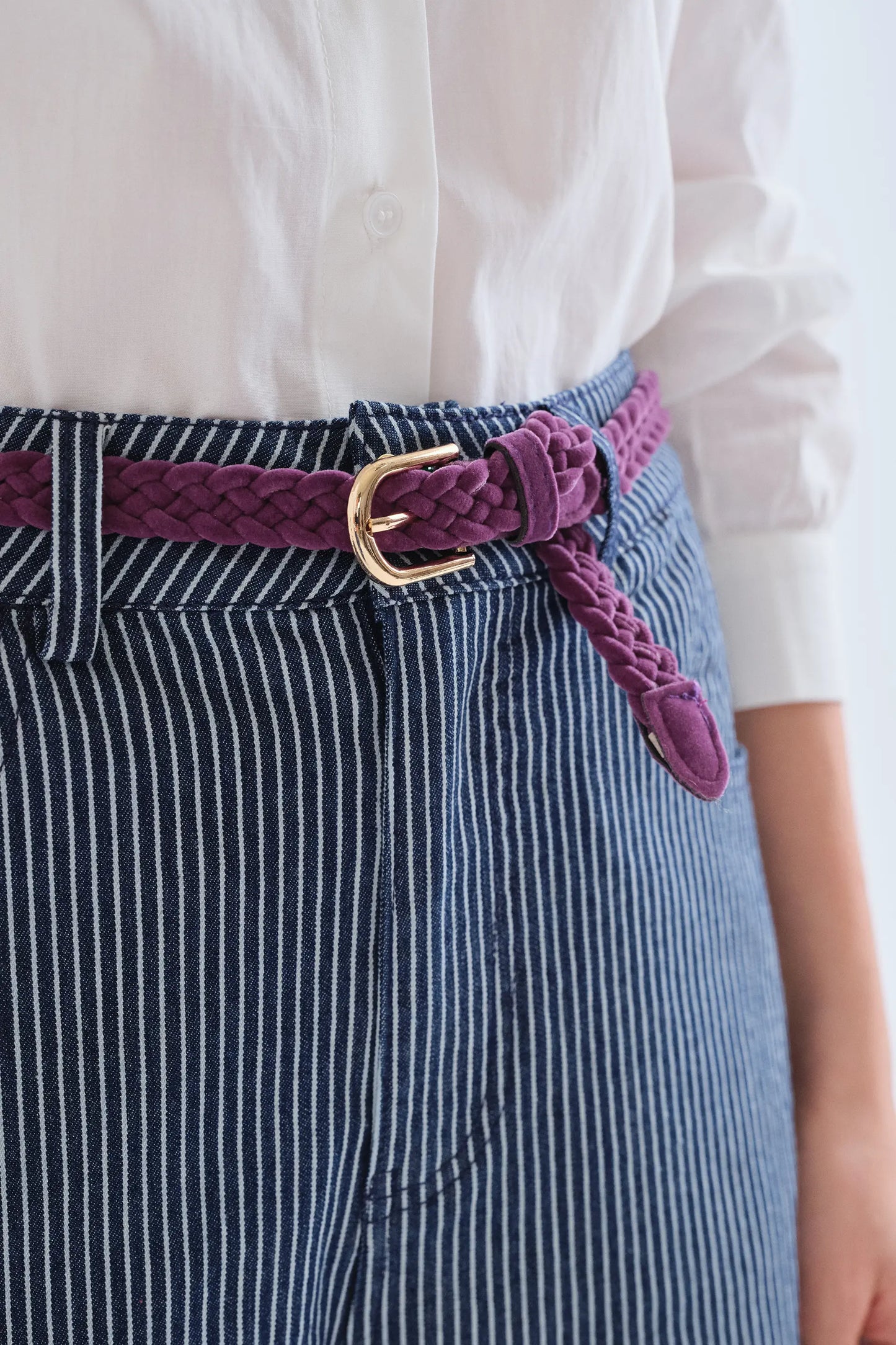 Cintura in pelle sintetica intrecciata viola