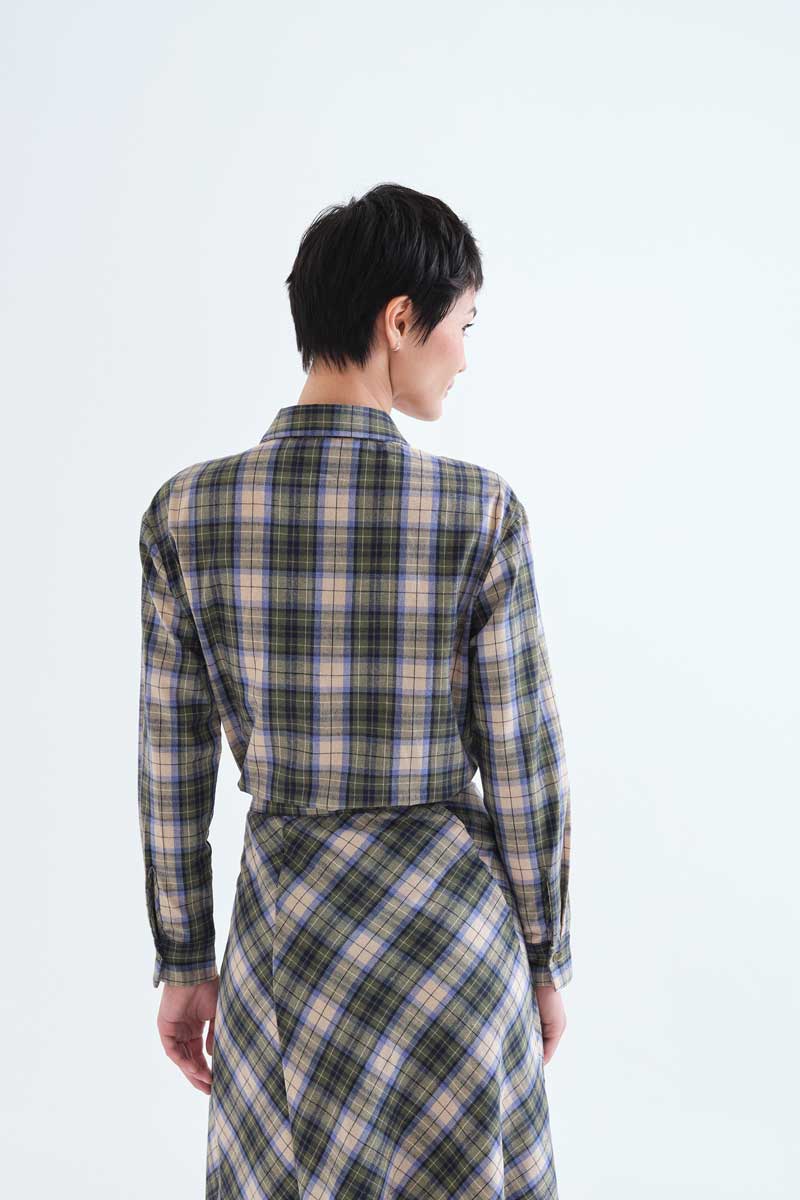Camicia 100% cotone con stampa a quadri verde