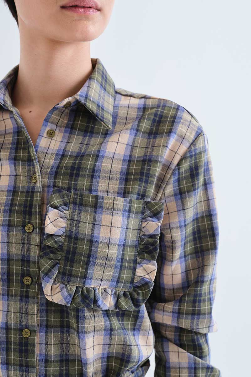Camicia 100% cotone con stampa a quadri verde