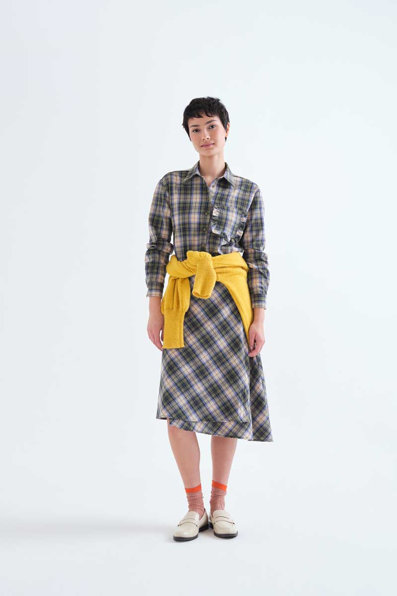 Camicia 100% cotone con stampa a quadri verde