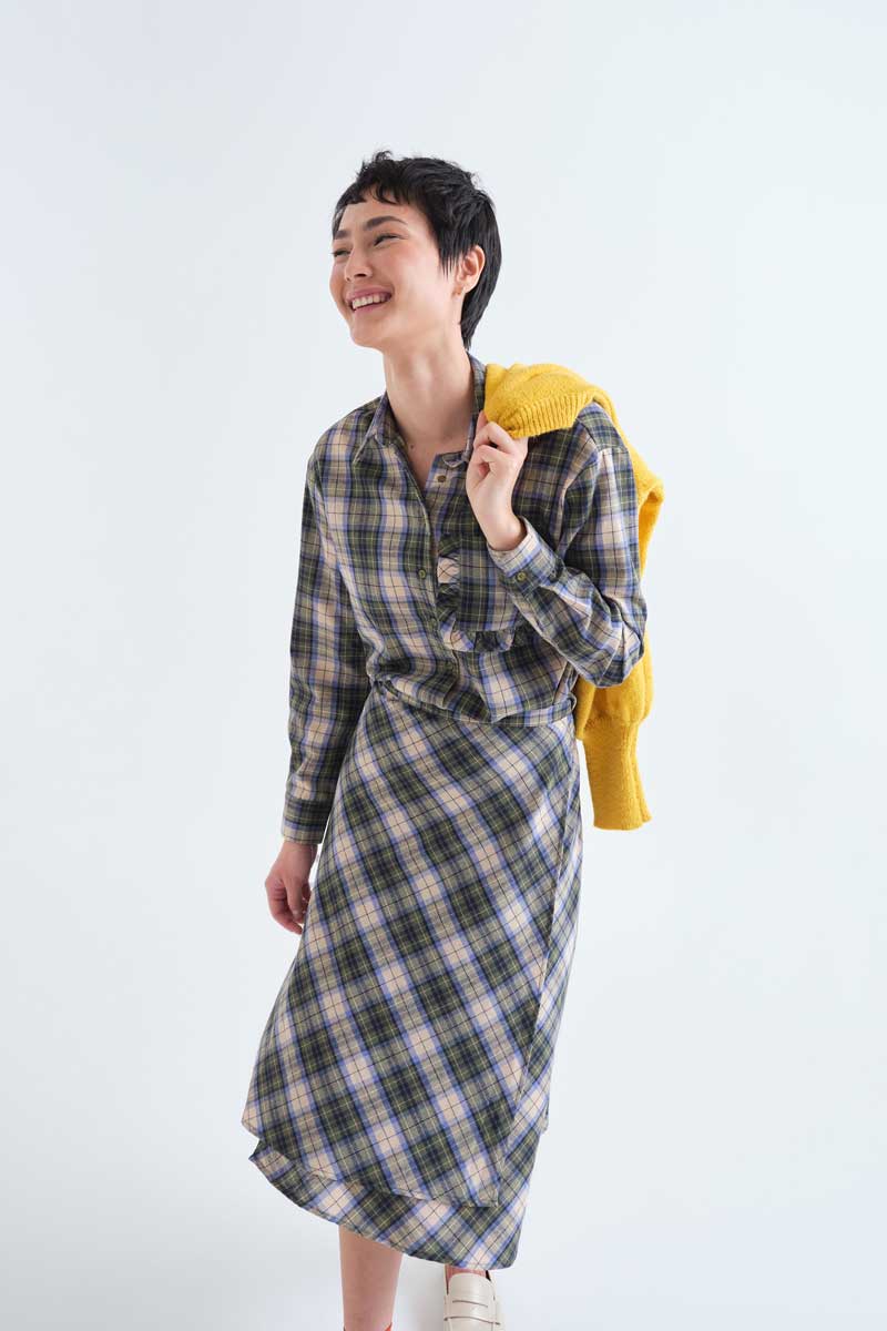 Camicia 100% cotone con stampa a quadri verde