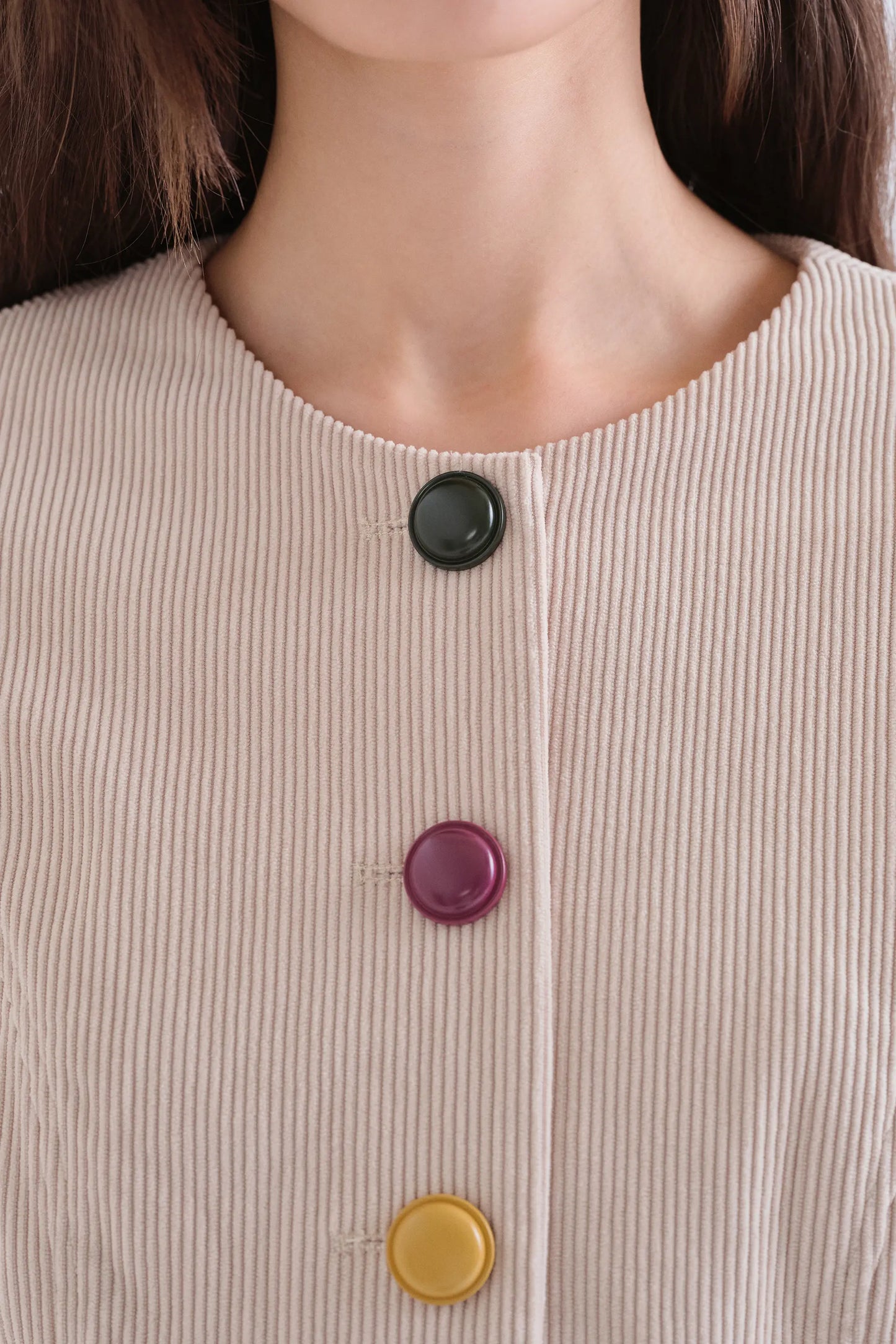 Beige corduroy jacket with multicolored buttons