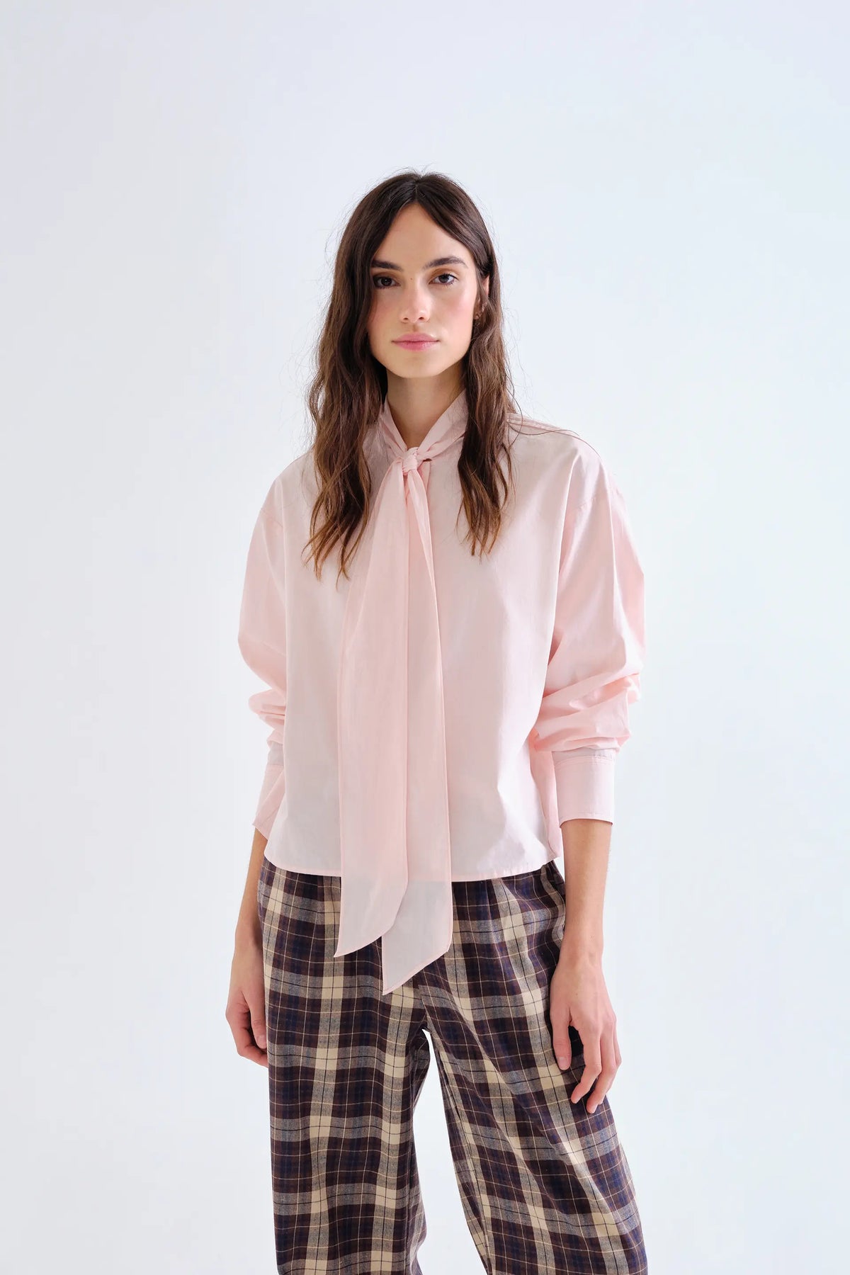 Camicia con fiocco 100% cotone rosa