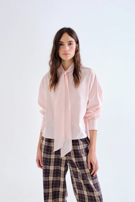 Camicia con fiocco 100% cotone rosa