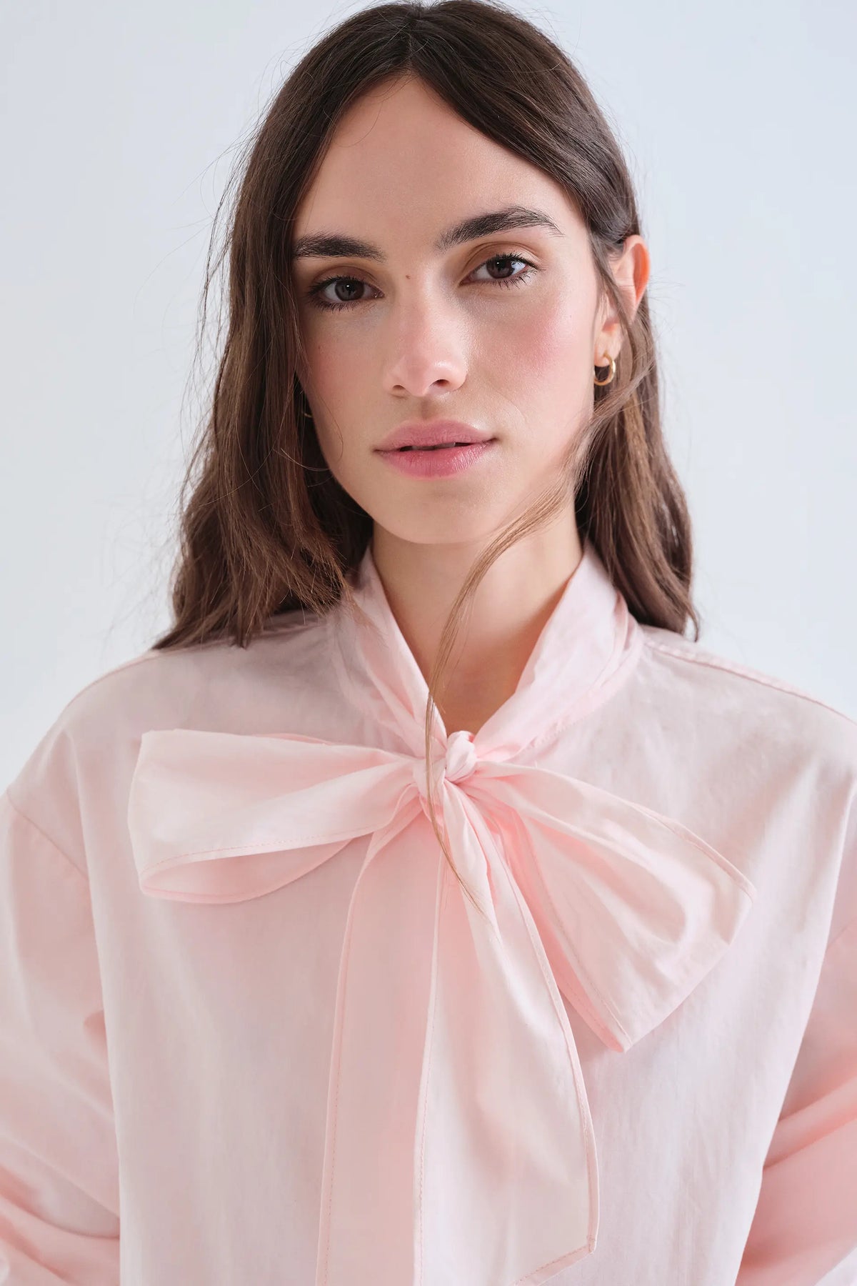 Camicia con fiocco 100% cotone rosa