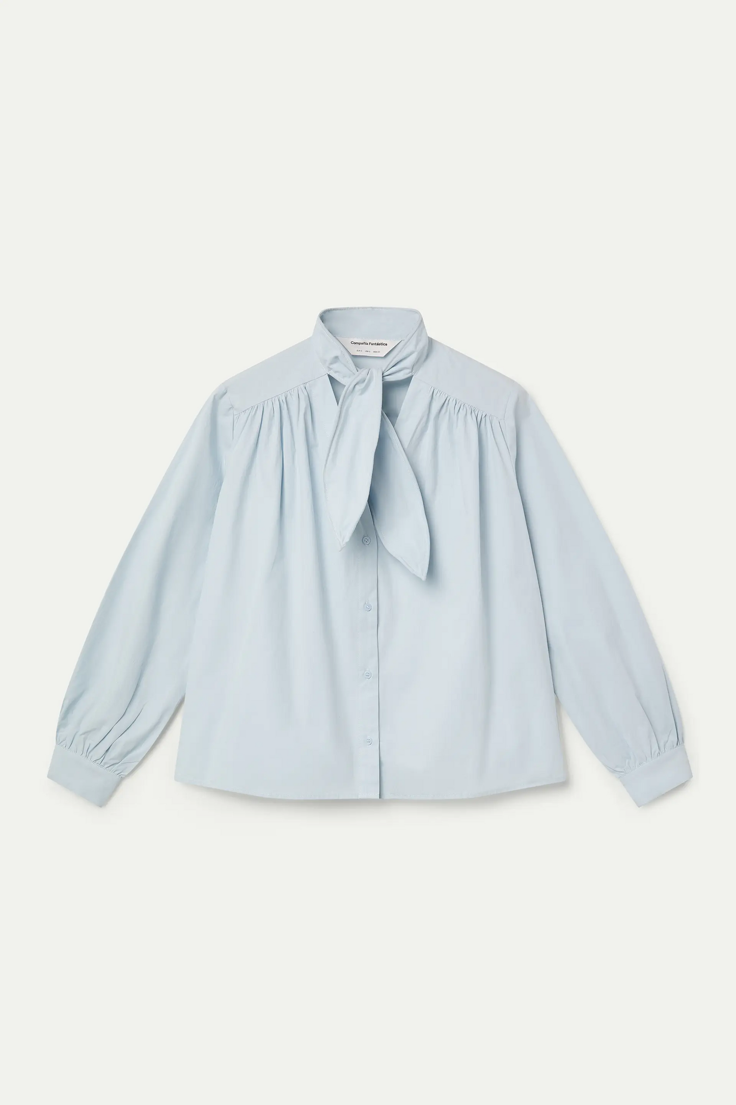 Camicia strutturata con fiocco 100% cotone azzurra