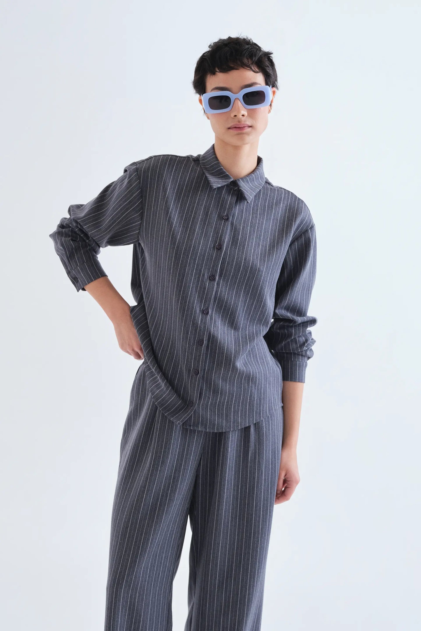 Gray pinstripe shirt