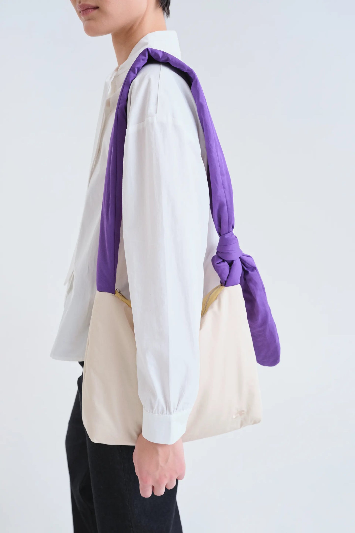 Off-white and purple multicolor shoulder bag