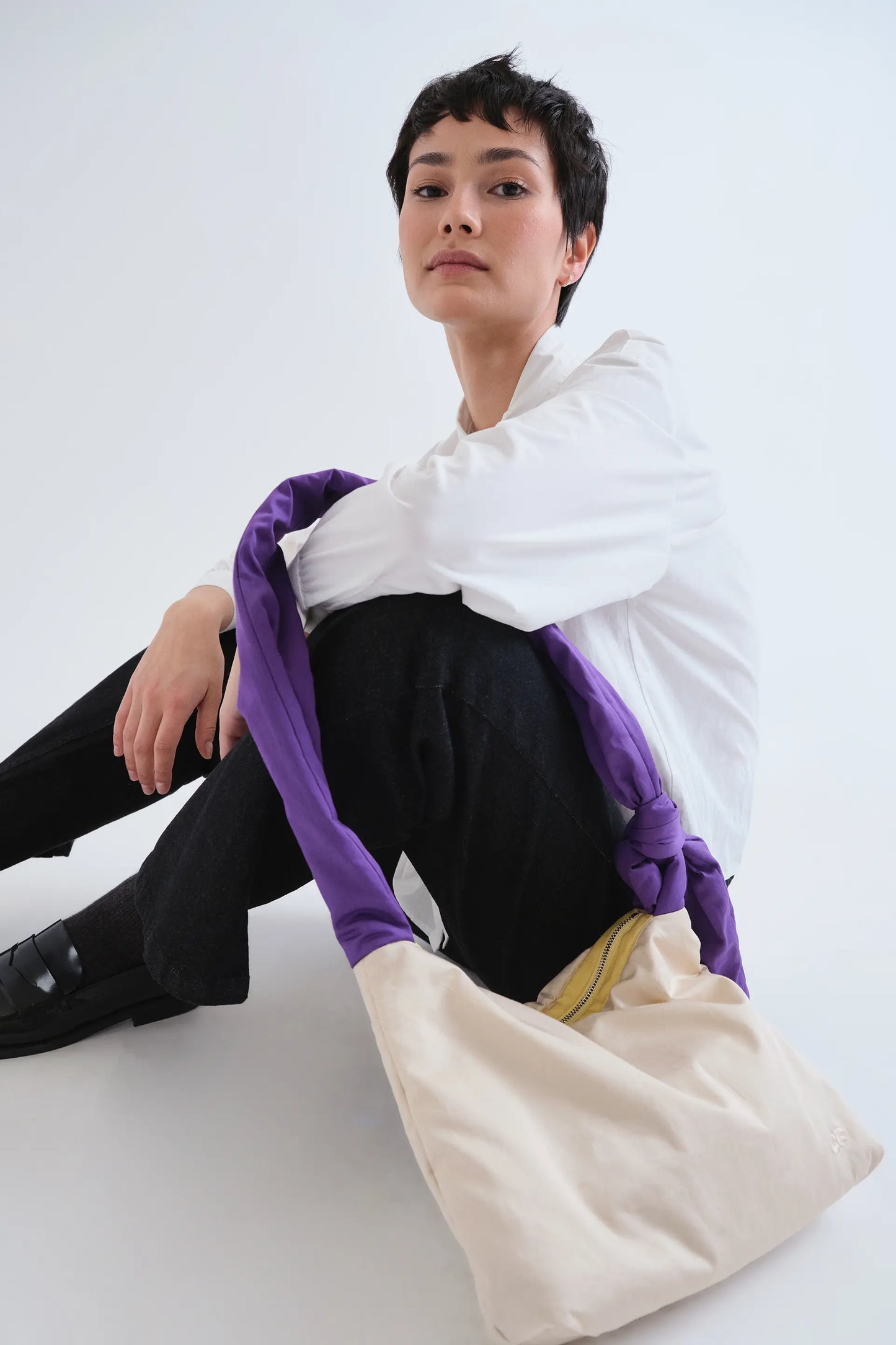Off-white and purple multicolor shoulder bag