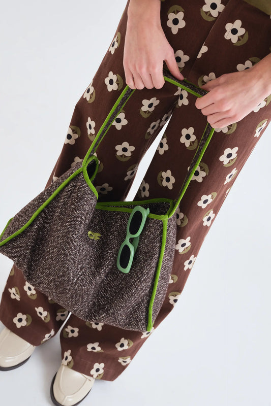Bolso de hombro tweed marrón