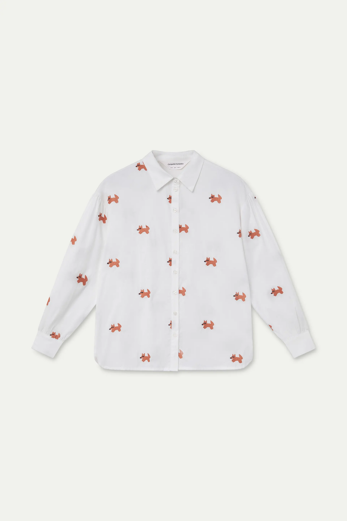 Camicia 100% cotone con ricamo di volpi