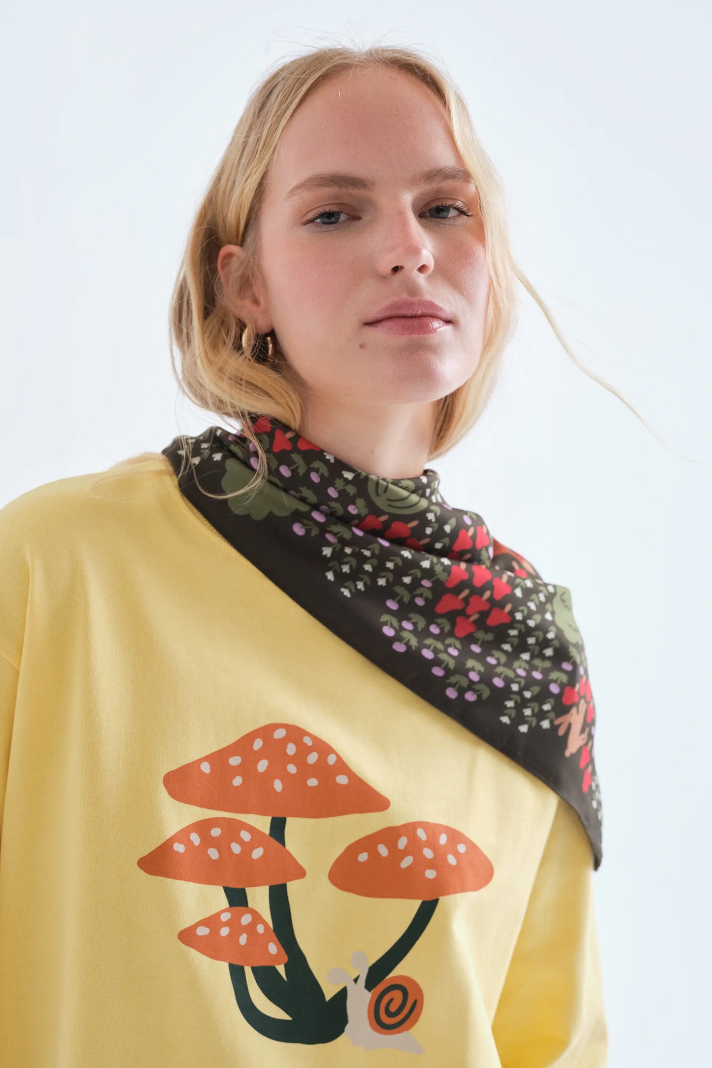100% cotton yellow T-shirt with Mushroom print