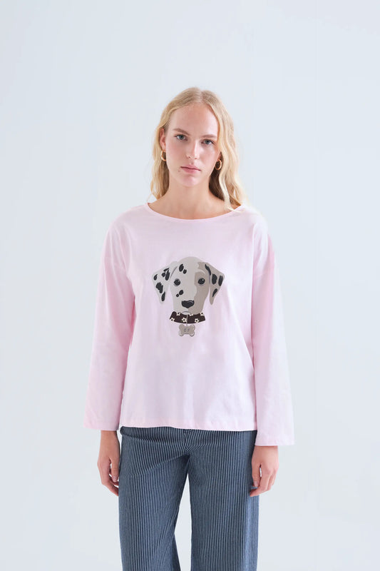 Camiseta 100% algodón rosa con estampado Dalmata