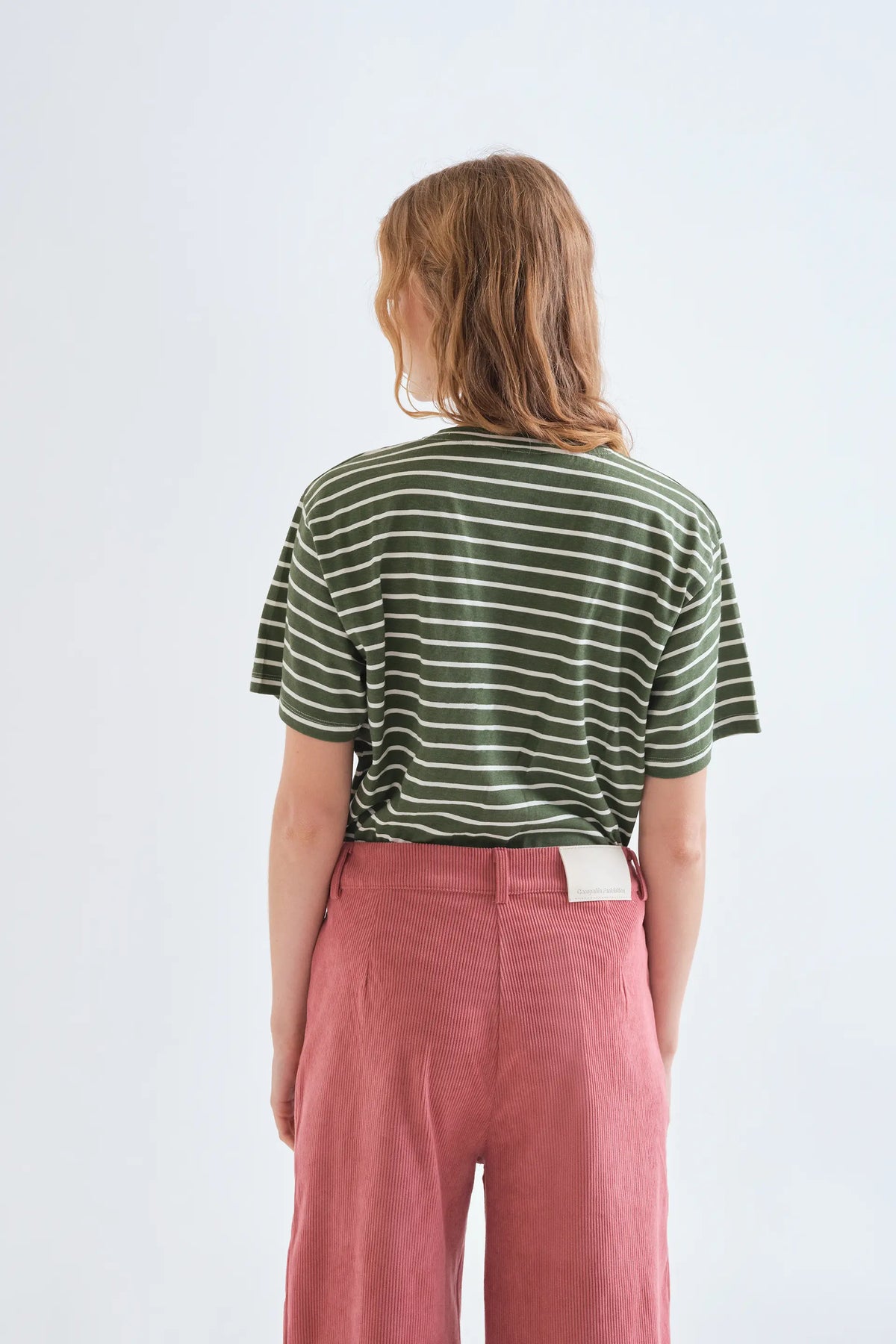 T-shirt 100% cotone con stampa a righe verde oliva
