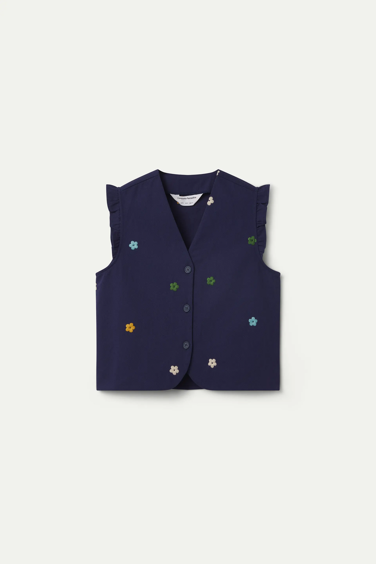 Gilet 100% cotone blu navy con ricamo floreale