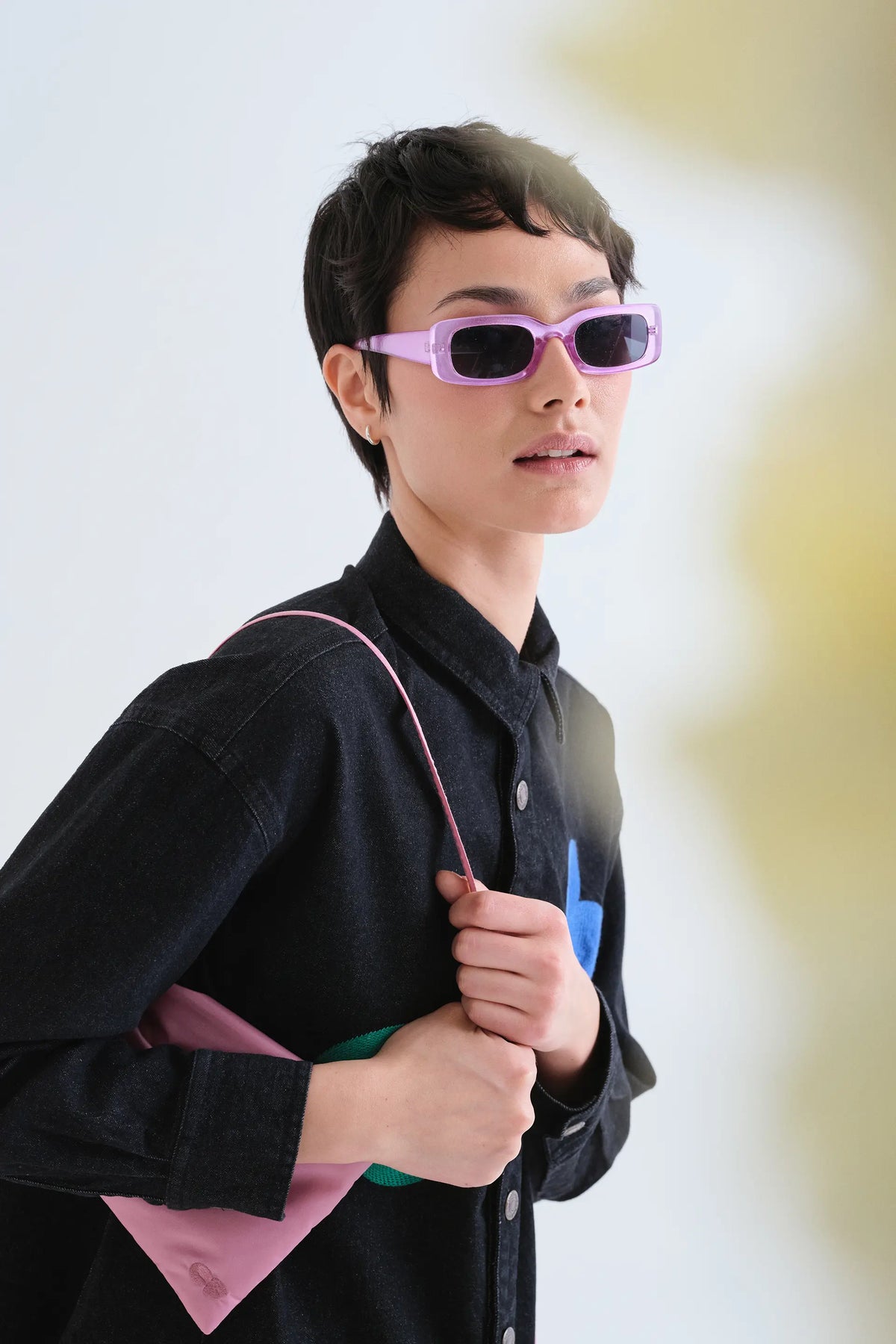 Camicia in denim nera con stampa Candy