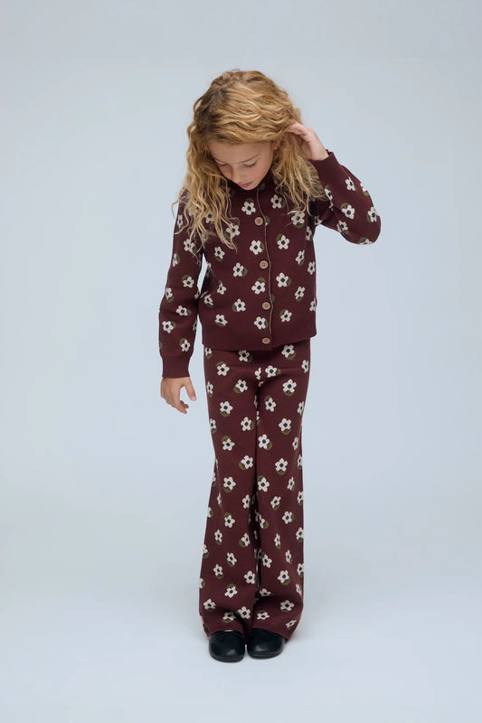Girls' knit trousers with Santini print