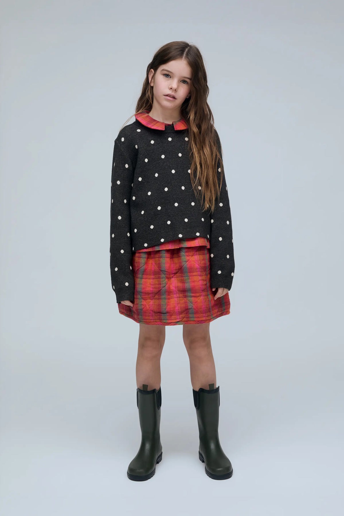Jersey de niña con estampado de puntos mini verde